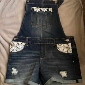 Distressed jean girl bibs